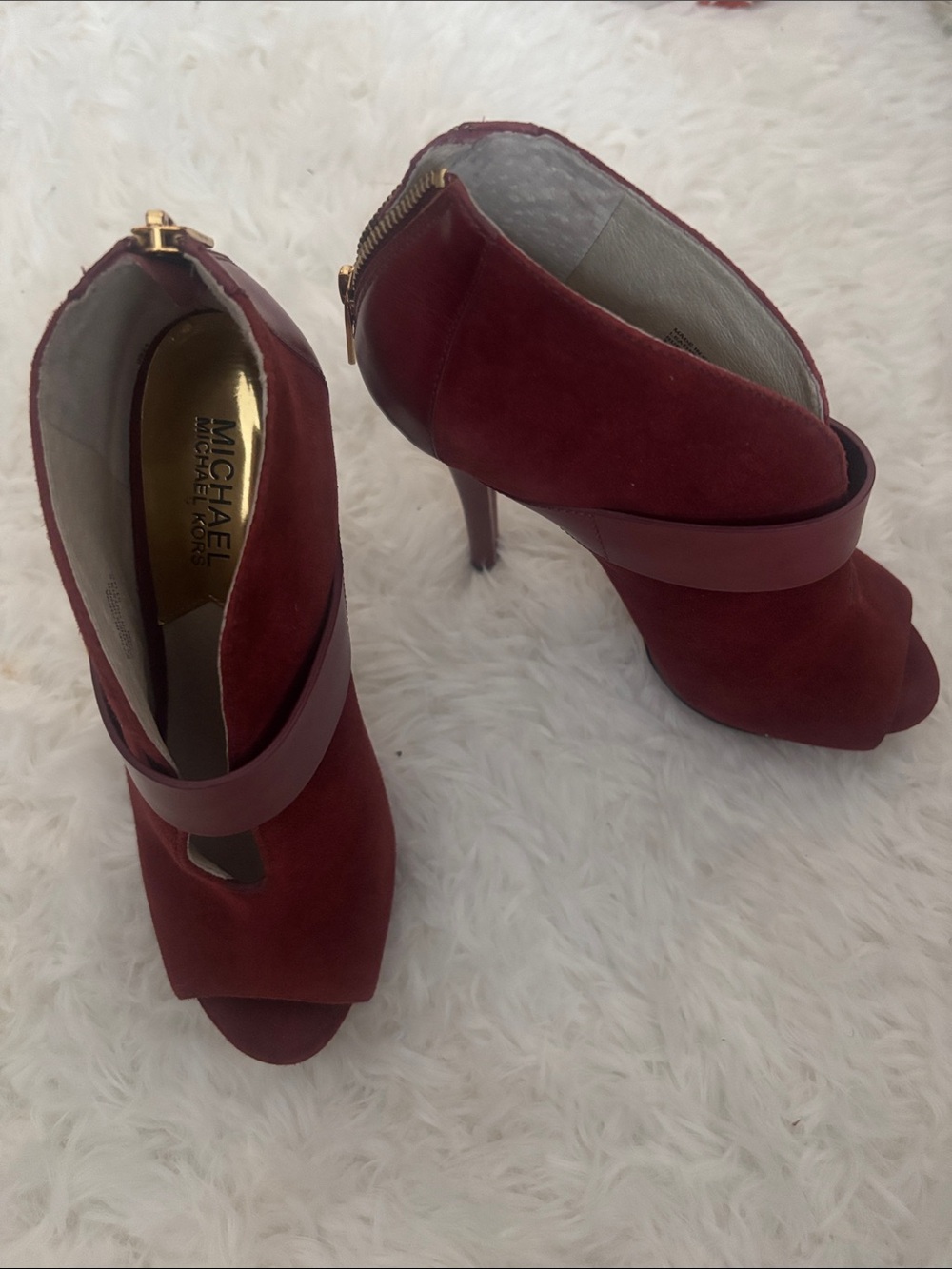 Michael Kors Burgundy Suede Peep-Toe Stiletto Booties